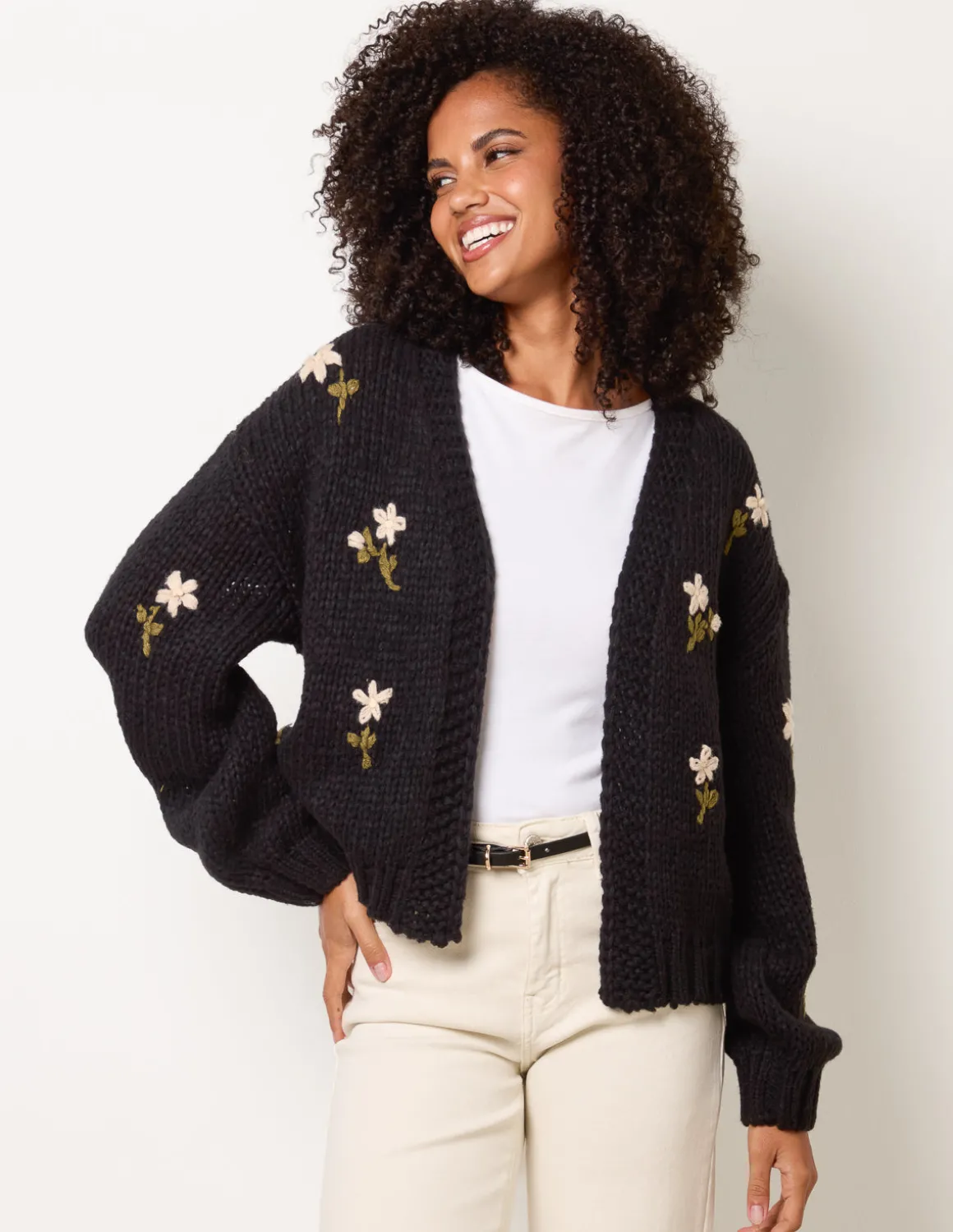 Flower Embroidery Detailed Cardigan