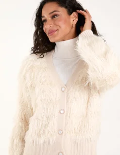 Fluffy Pearl Button Cardigan