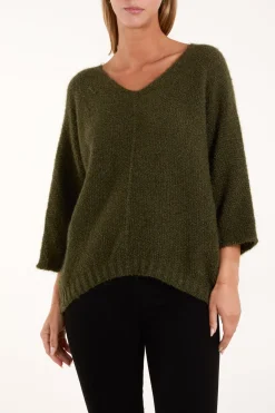 Fluffy Textured V Neck Jumper