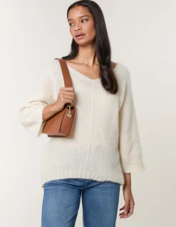 Fluffy Textured V Neck Jumper
