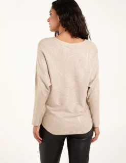 Foil Leaf Print Round Neck Jumper