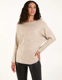 Foil Leaf Print Round Neck Jumper