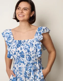 Frill Sleeveless Dress With Floral Print