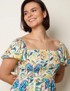 Frill Sleeveless Tropical Floral Print Dress