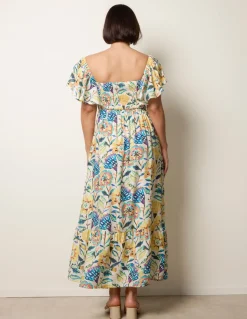 Frill Sleeveless Tropical Floral Print Dress