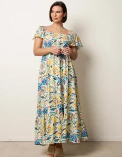 Frill Sleeveless Tropical Floral Print Dress