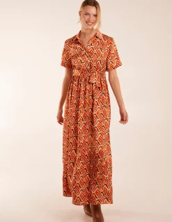Geometric Belted Maxi Shirt Dress