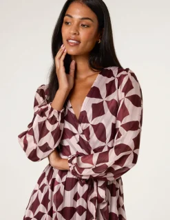 Geometric Metallic Wrap Maxi Dress