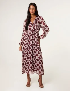 Geometric Metallic Wrap Maxi Dress