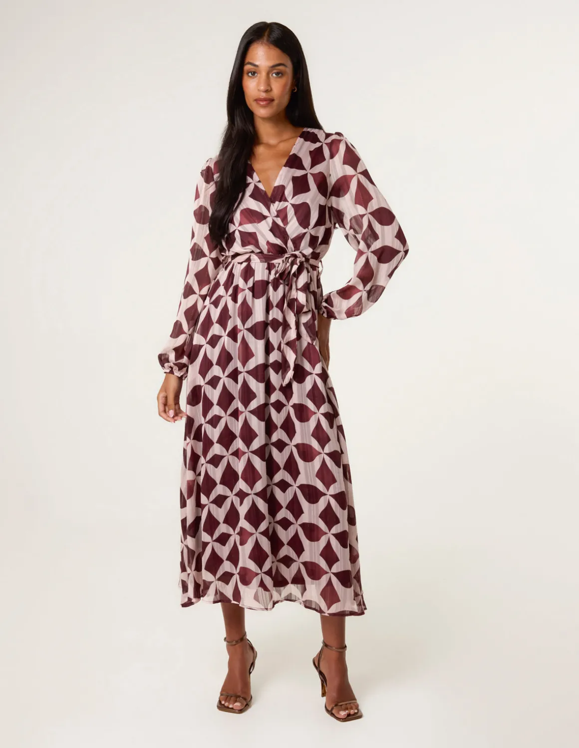 Geometric Metallic Wrap Maxi Dress