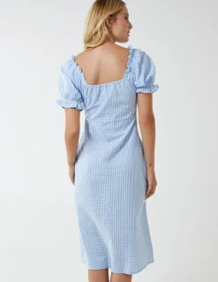 Gingham Milkmaid Cut Out Midi Dress
