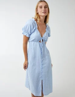 Gingham Milkmaid Cut Out Midi Dress