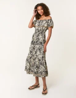 Gold Beaded Bardot Midi Dress