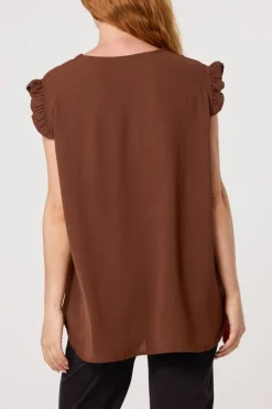 Gold Button Detail Frill Top