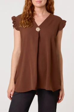 Gold Button Detail Frill Top
