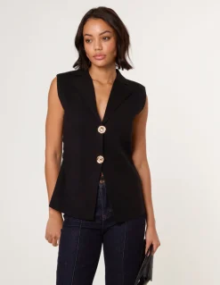 Gold Button Front Tailored Vest