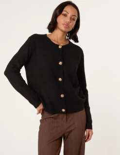 Gold Flower Buttons Cardigan