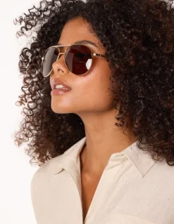 Gold Frame Aviators With Polarised Lense
