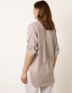 Gold Shell Button Front Stripe Shirt