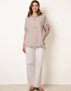 Gold Shell Button Front Stripe Shirt