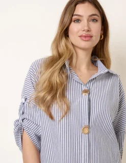 Gold Shell Button Front Stripe Shirt