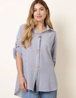 Gold Shell Button Front Stripe Shirt