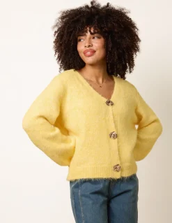 Gold Tone Flower Embossed Button Cardigan