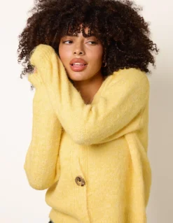 Gold Tone Flower Embossed Button Cardigan