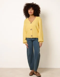 Gold Tone Flower Embossed Button Cardigan