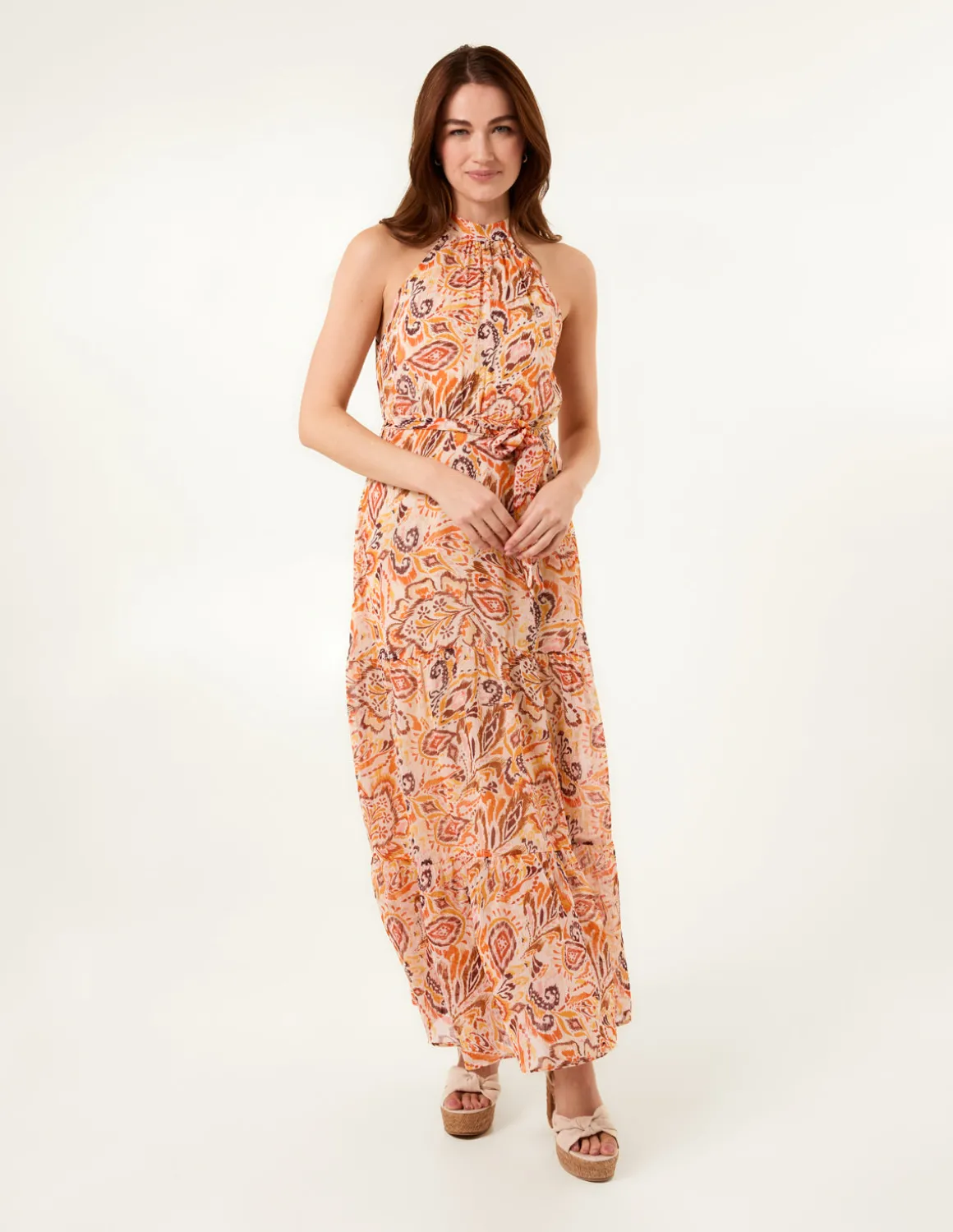 Halter Neck Belted Waist Maxi Dress