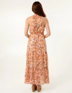 Halter Neck Belted Waist Maxi Dress