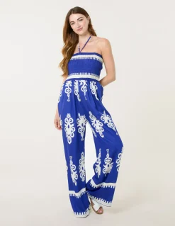 Halter Neck Shirred Waist Jumpsuit