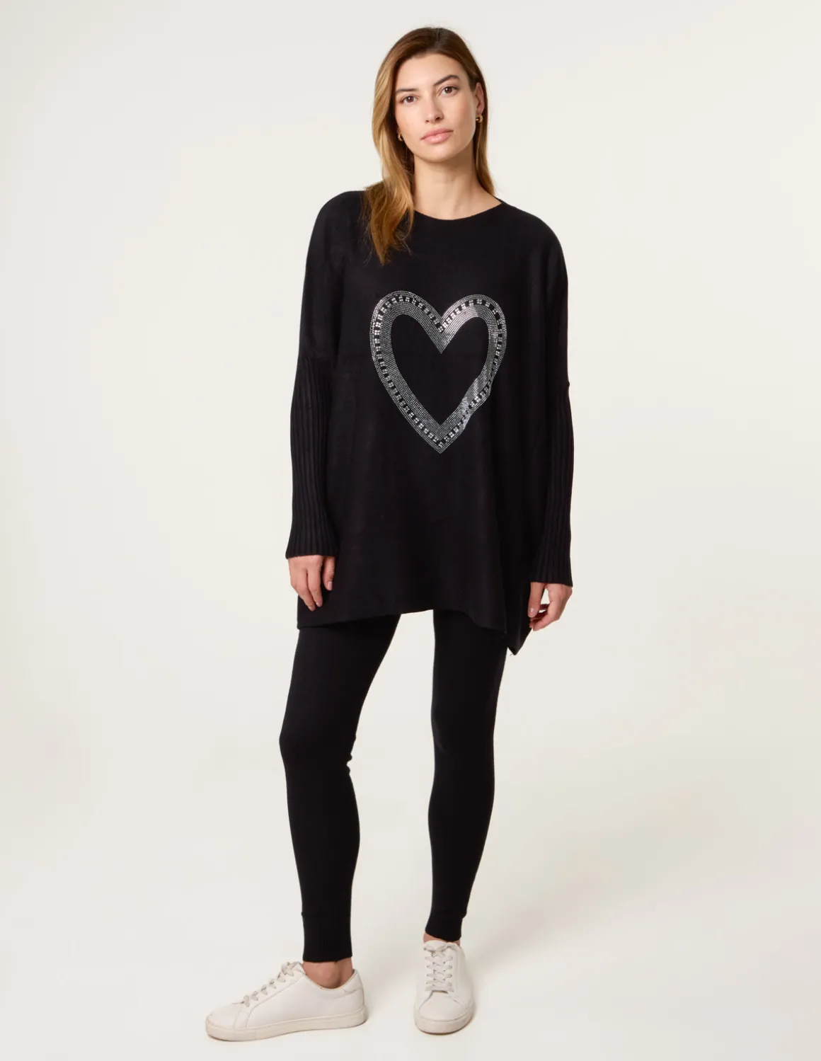 Heart Diamante Oversized Jumper