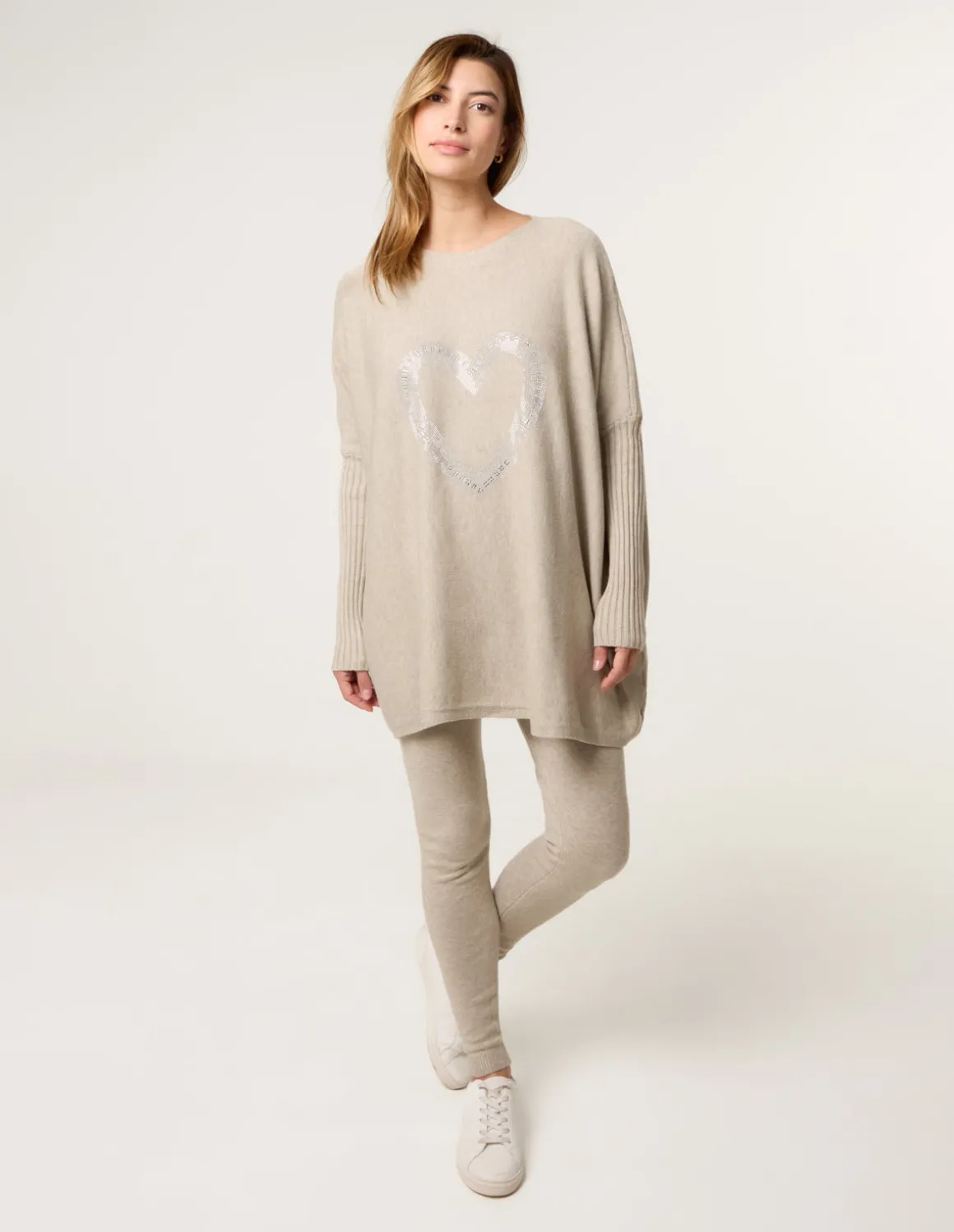 Heart Diamante Oversized Jumper