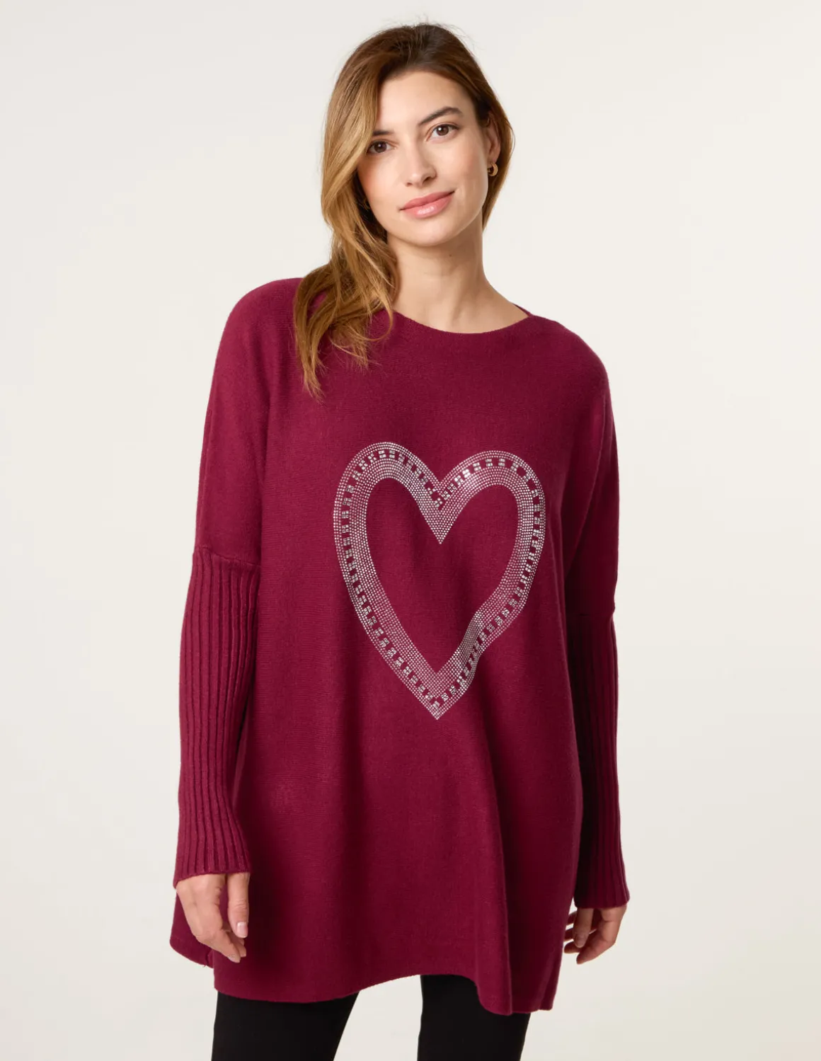 Heart Diamante Oversized Jumper