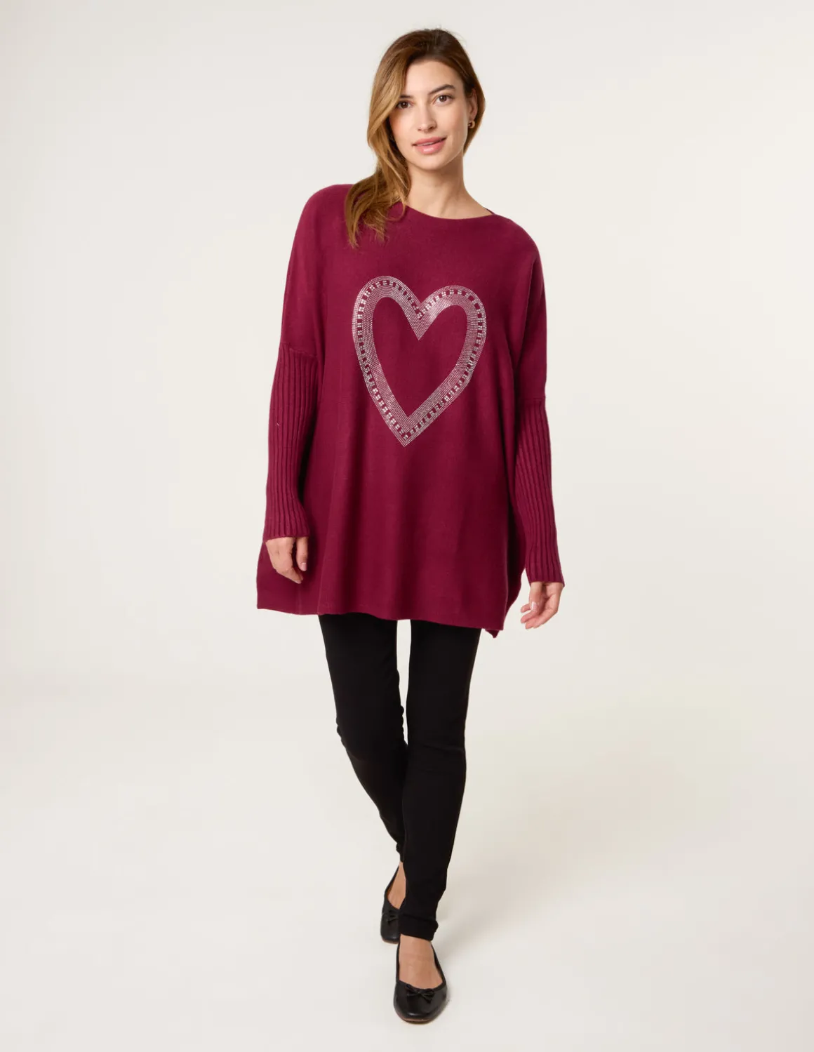 Heart Diamante Oversized Jumper
