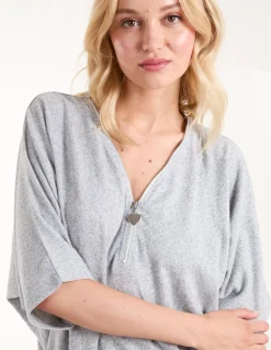 Heart Half Zip Front Top