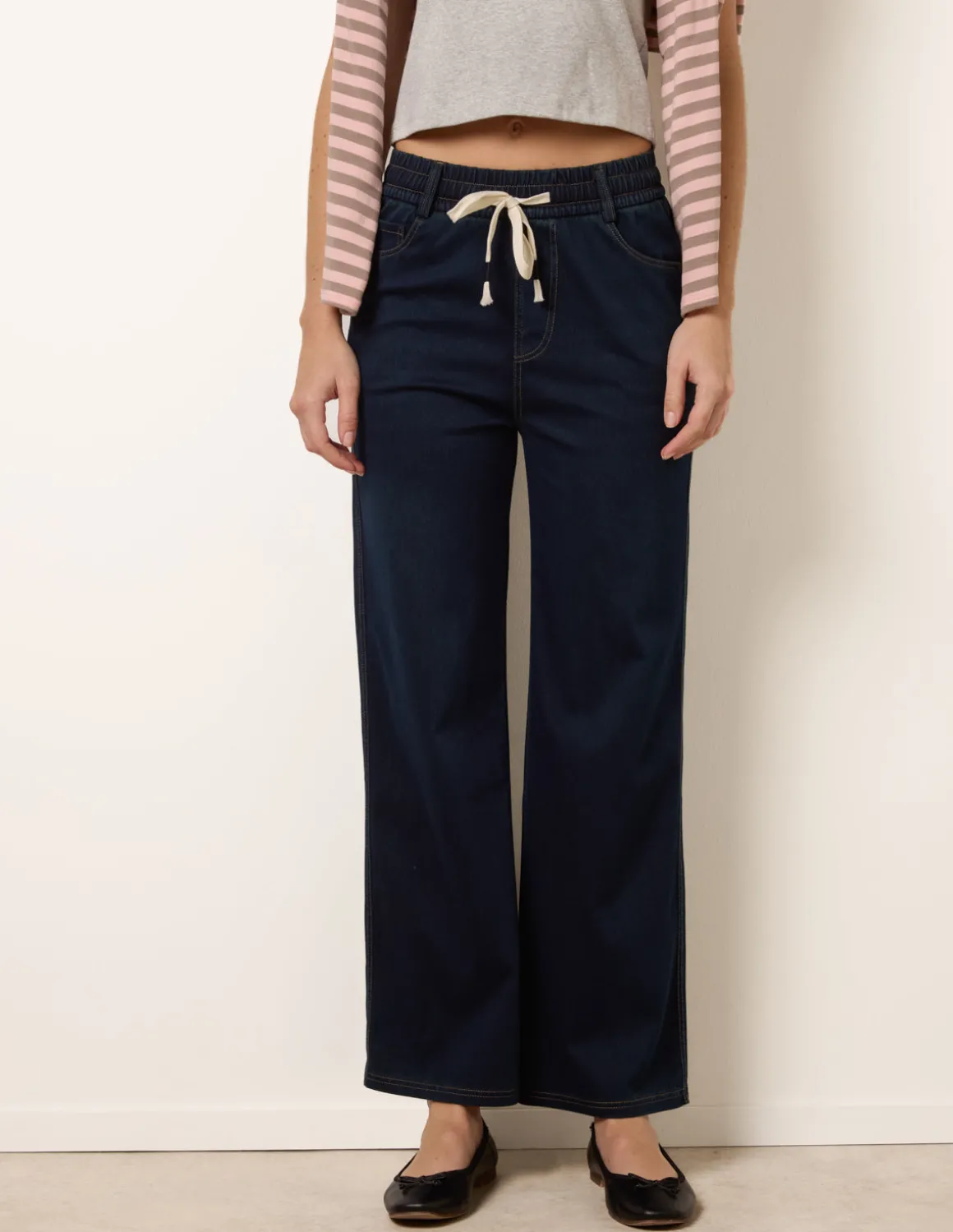 Herringbone Tie Up Stretch Trousers