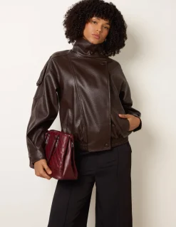 High Collar Faux Leather Jacket