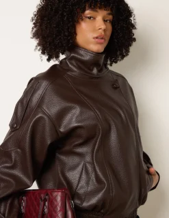 High Collar Faux Leather Jacket