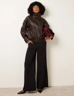 High Collar Faux Leather Jacket