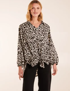 High Low Hem Tie Knot Blouse