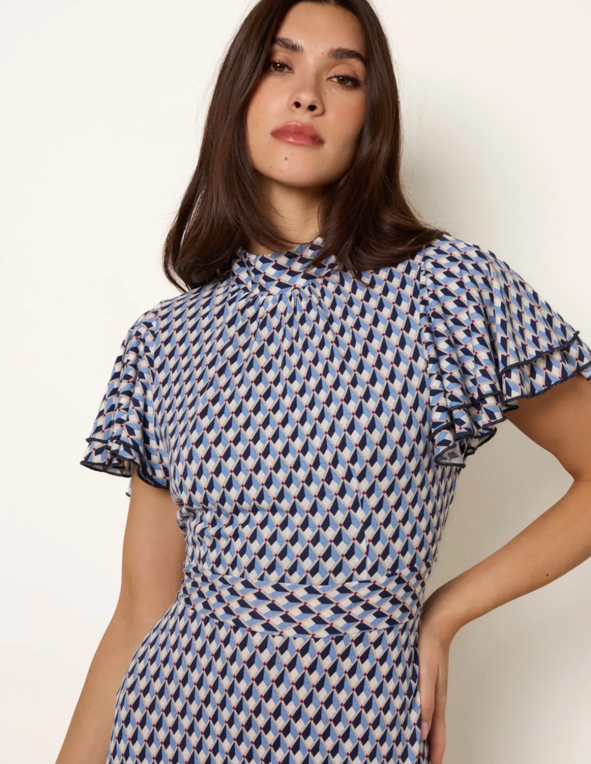 High Neck Angel Sleeve Mini Dress