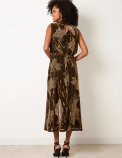 High Neck Jacquard Midi Dress
