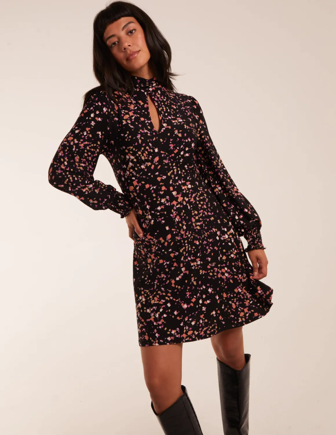 High Neck Keyhole Mini Dress