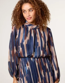 High Neck Printed Dress With Elasticated Waist