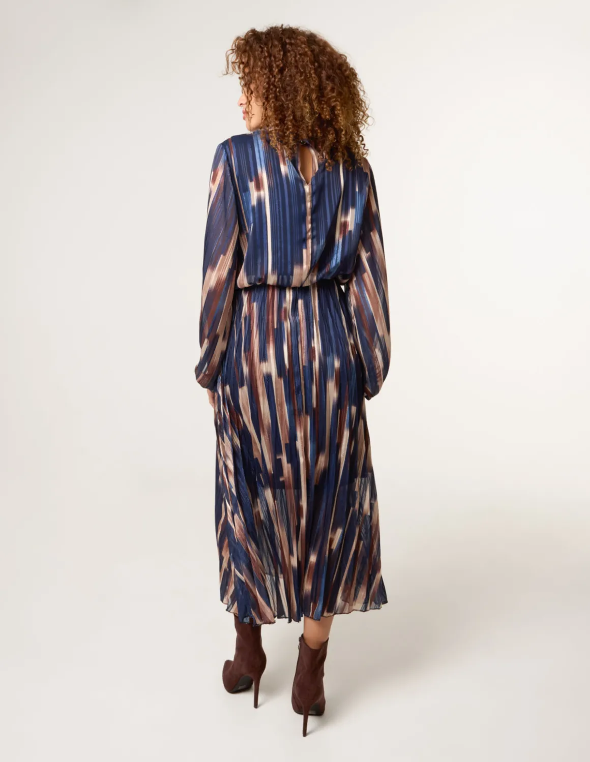 High Neck Printed Dress With Elasticated Waist