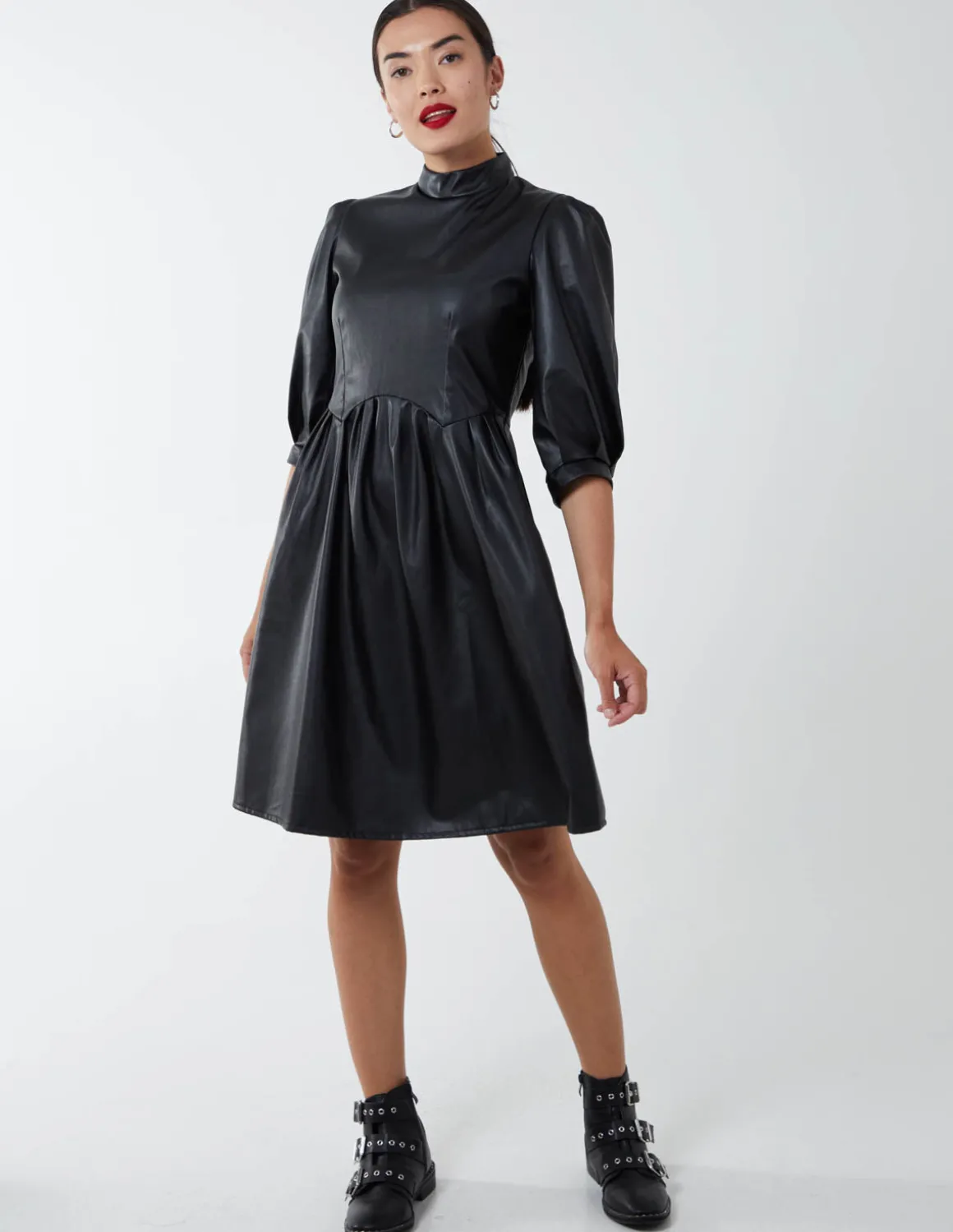 High Neck PU Dress