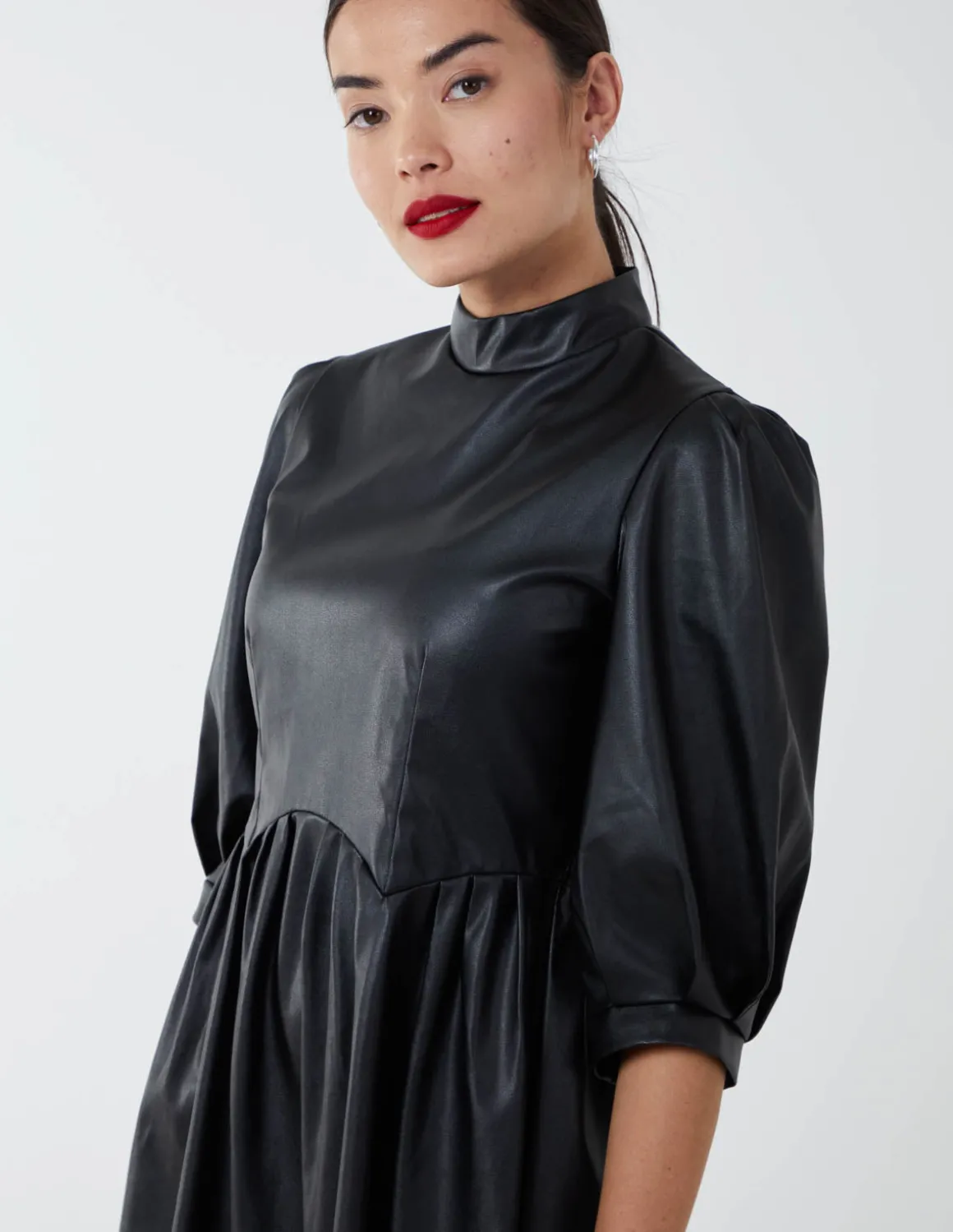 High Neck PU Dress