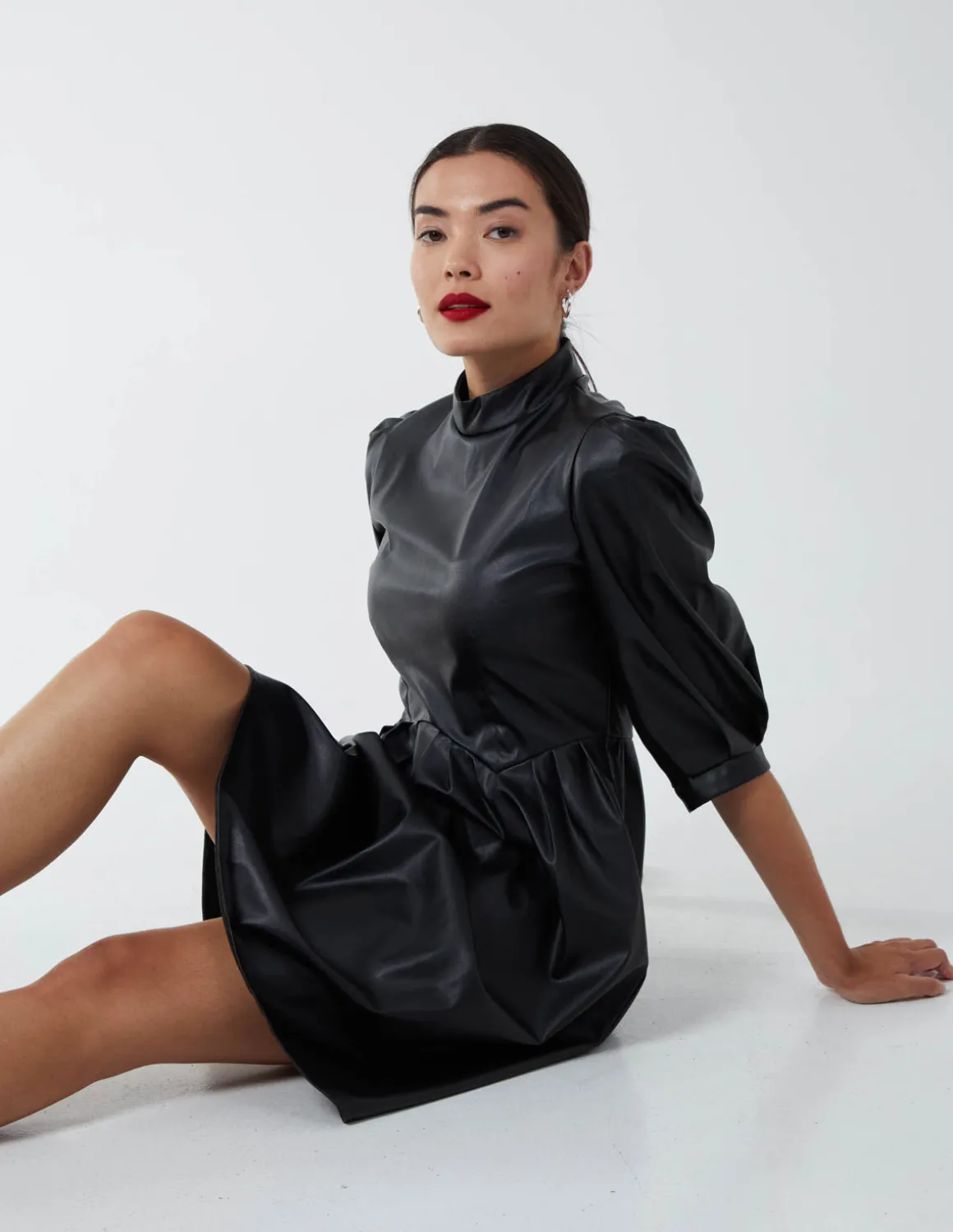 High Neck PU Dress